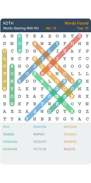 Puzzle board with found words